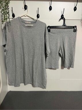 Zenana Outfitters Gray Tee and Bike Shorts Set
